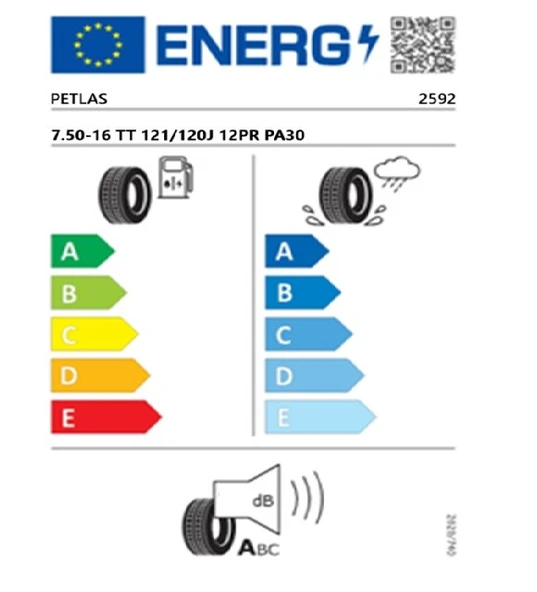 Petlas 7.50-16 TT 121/120J 12PR PA30 Kamyonet Çeker Lastiği (Üretim Tarihi:2025) - Resim 2