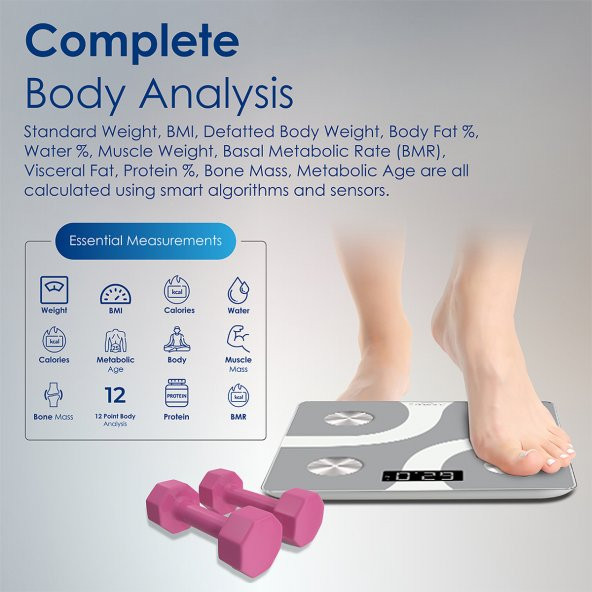 Dijital Baskül Hassas Akıllı Vücut kitle indeksi Ölçer - Promate ISCALE - Resim 4