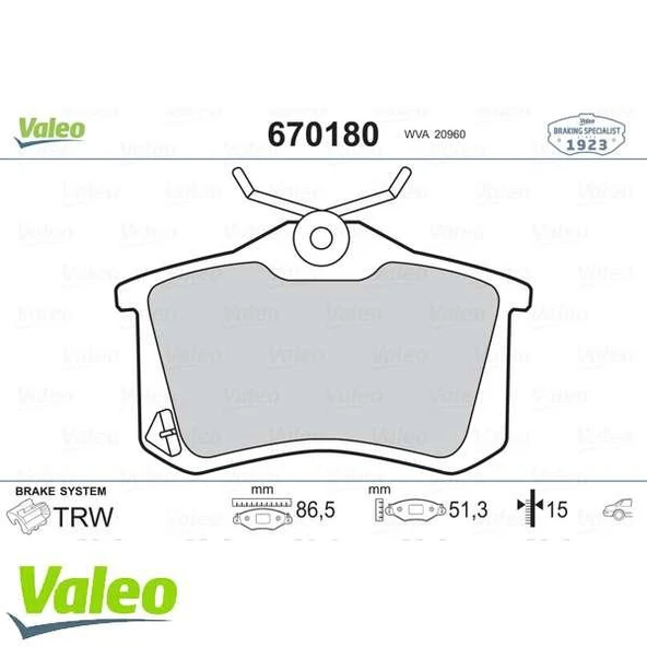 Vag Arka Fren Balatası Megane II A3 Golf Passat İi,iii,iv Vento Jetta II Octavıa Cordoba İbiza Toledo P4 - Valeo 670180 - Resim 1