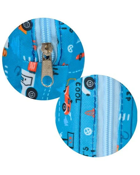 Temel Taşıt Desenli Okyanus Mavisi Tek Gözlü Kalem Çantası - 3