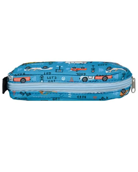 Temel Taşıt Desenli Okyanus Mavisi Tek Gözlü Kalem Çantası - 2