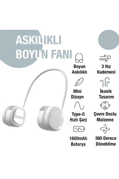 Akman G02 Boyun Askılıklı Mini Fan Taşınabilir Şarjlı Soğutucu Boyun Fanı-(19 - ACL6203940-3296 - Resim 6