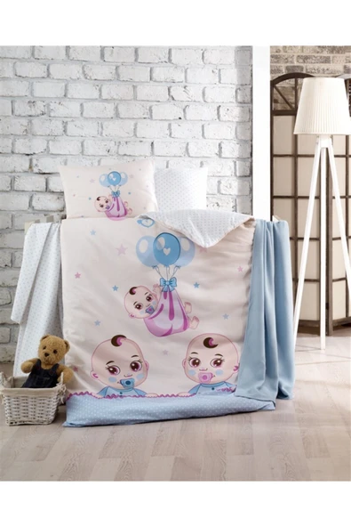 Taç By Kristal Taç Ranforce Bebek Nevresim Takımı Babies Mavi