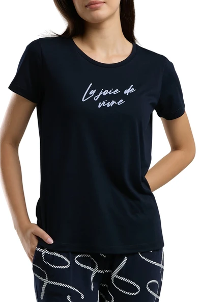 Arnetta Kadın Lacivert Kısa Kol Pijama Takım 3232 - Resim 2