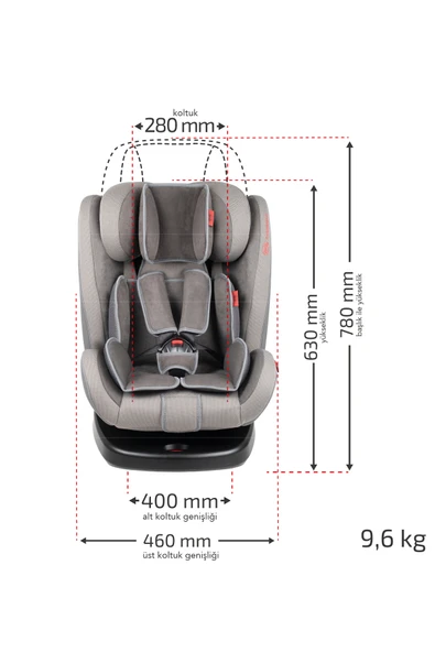 Heyner Kids Infiny Twist 0-36kg Isofix Oto Koltuğu ( 360° Dönebilir) Gri - 8