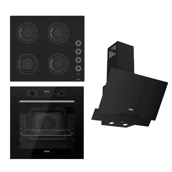 Ferre FLOWART-SILENTART-FLAMEART Serisi Siyah Set (CS205-FA + QBL63CS +D063-SA ) - Emaye Izgara / Kademeli Musluk ürün görseli 1
