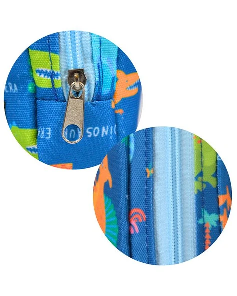 Temel Dinozor Desenli Lacivert Tek Gözlü Kalem Çantası - Resim 3