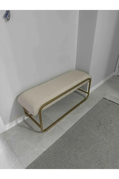 Neva Serisi Yatak Ucu Oturma Bankı Makyaj Oturağı Metal Ayaklı Krem Puf Bench Montajsız Oturak - 5