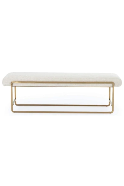 Neva Serisi Yatak Ucu Oturma Bankı Makyaj Oturağı Metal Ayaklı Krem Puf Bench Montajsız Oturak - 7