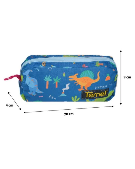 Temel Dinozor Desenli Lacivert Tek Gözlü Kalem Çantası - Resim 4
