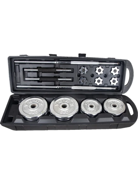 50 Kg Çantalı Krom Dambıl Seti – Döküm Plaka ve Bar Ağırlık Seti