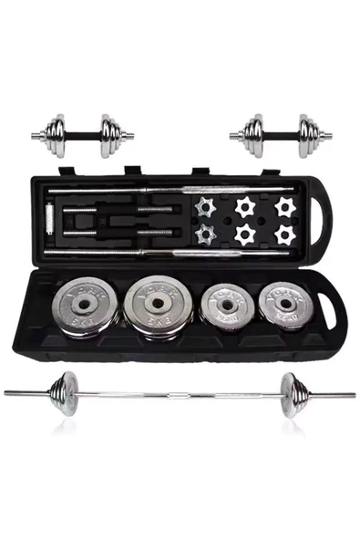 Profesyonel 50 Kg Krom Dambıl Seti – Döküm Plakalı Bar Seti - 2