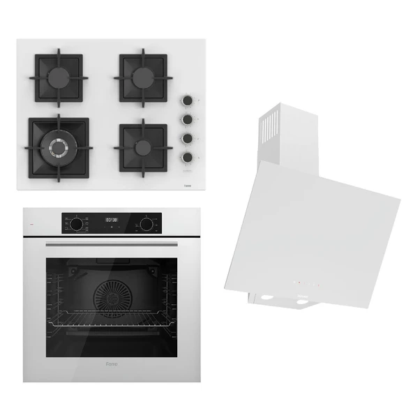 Ferre FLOWART-SILENTART Serisi Beyaz Set (SC406-WFA + QBL63CB +D078-SA ) - Döküm Izgara / 65 cm Ocak ürün görseli 1