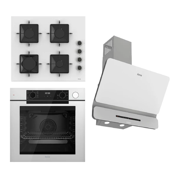 Ferre STEAMART-FRYART-SILENTART Serisi Beyaz Set (SS206 + QEP64CB +D081-SA ) - Emaye Izgara