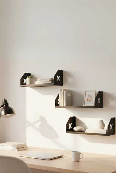 Raf Metal Duvar Rafı Kitaplık Aksesuar Düzenleyici Su Terazisi Hediyeli Ahşap Raflara Göre Daha Daya - Resim 6