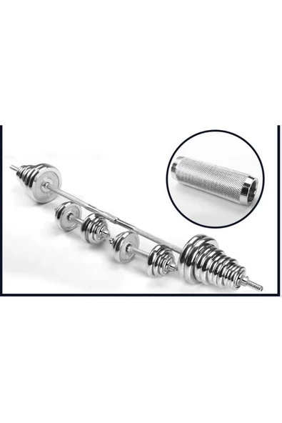 Profesyonel 50 Kg Krom Dambıl Seti – Döküm Plakalı Bar Seti - 5