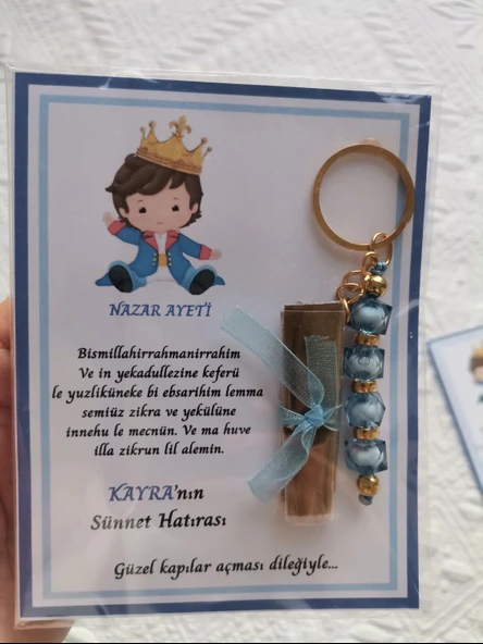 100 Adet Kişiye Özel Nazar Ayeti Sünnet Hatırası Mavi Anahtarlık ve Kına Dağıtmalık Hediyelik - Resim 6