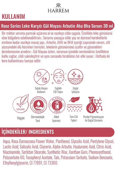 Rose Series Leke Karşıtı Gül Mayası Arbutin Aha Bha Serum 30 ML - 4