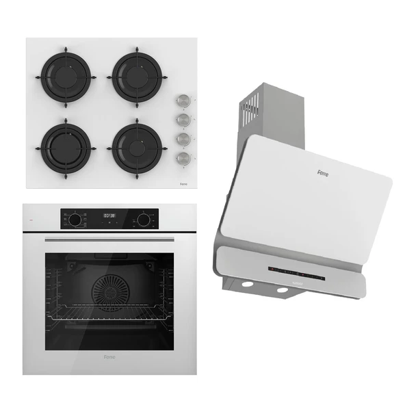 Ferre FLOWART-SILENTART Serisi Beyaz Set (CS206 + QBL63CB +D081-SA ) - Emaye Izgara