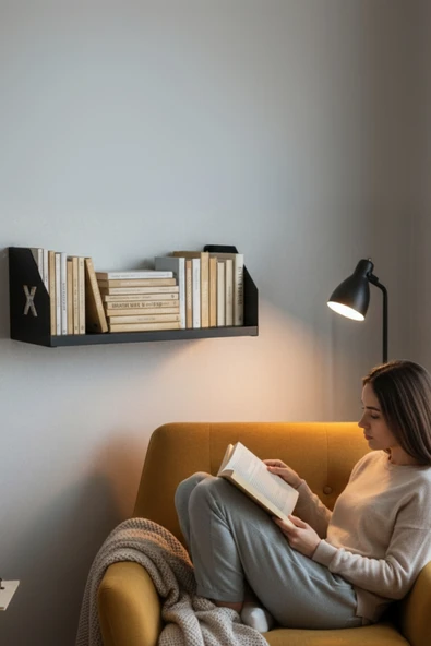 Raf Metal Duvar Rafı Kitaplık Aksesuar Düzenleyici Su Terazisi Hediyeli Ahşap Raflara Göre Daha Daya - Resim 8