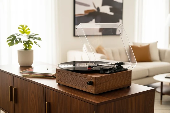 Fomix FM-108 açık kahverengi  Hoparlörlü Bluetoothlu Pikap Plak Çalar ürün görseli