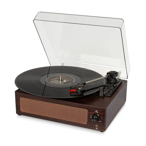 fomix FM-108 koyu kahverengi  Hoparlörlü Bluetoothlu Pikap Plak Çalar - Resim 4