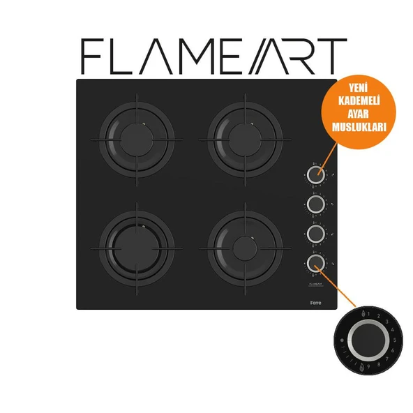 Ferre STEAMART-FRYART  Serisi Siyah Set (CS205-FA + QEP64CS +D080 ) - Emaye Izgara / Kademeli Musluk - Resim 3