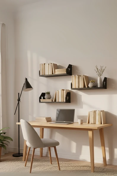 Raf Metal Duvar Rafı Kitaplık Aksesuar Düzenleyici Su Terazisi Hediyeli Ahşap Raflara Göre Daha Daya - Resim 7