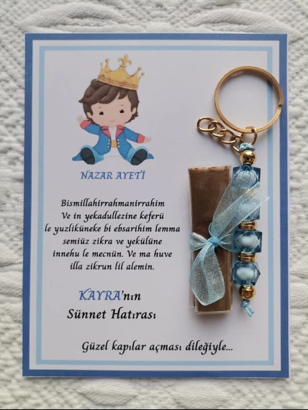 100 Adet Kişiye Özel Nazar Ayeti Sünnet Hatırası Mavi Anahtarlık ve Kına Dağıtmalık Hediyelik ürün görseli