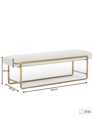 Neva Serisi Yatak Ucu Oturma Bankı Makyaj Oturağı Metal Ayaklı Krem Puf Bench Montajsız Oturak - 8