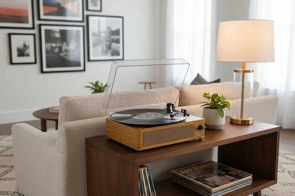 fomix FM-108 kahverengi  Hoparlörlü Bluetoothlu Pikap Plak Çalar ürün görseli