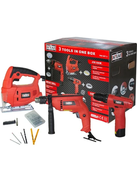 Attlas Eco 3’lü Set Li Trio 500 W Matkap + 400 W Dekupaj + 12 V Li-Ion Vidalama ürün görseli