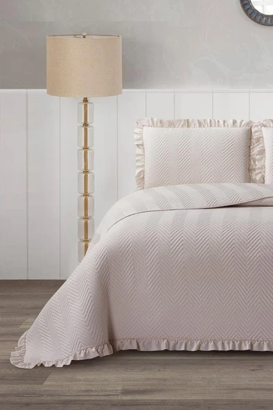 Dubai Elyaf Dolgulu Çift Kişilik 240x260 Cm Yatak Örtüsü Bej ürün görseli