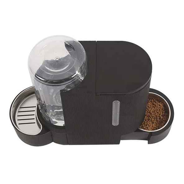 M-Pets Duplo Hazneli Kedi Köpek Mama ve Su Kabı Siyah 3Lt 1,8Kg - 5