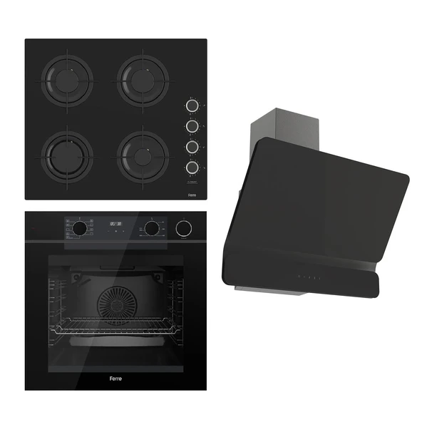 Ferre STEAMART-FRYART  Serisi Siyah Set (CS205-FA + QEP64CS +D080 ) - Emaye Izgara / Kademeli Musluk ürün görseli 1