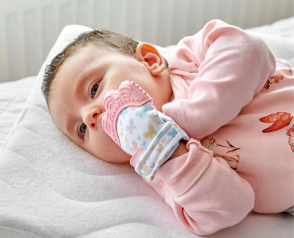 Babyjem Bebek Diş Kaşıyıcı Eldiveni Kelebek Pembe - Resim 2