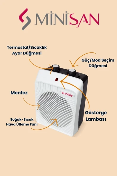 Sunday Fanlı Isıtıcı Kare Kutu Fan Fanlı Isıtıcı Sıcak - Soğuk 2000w Termostatlı ürün görseli