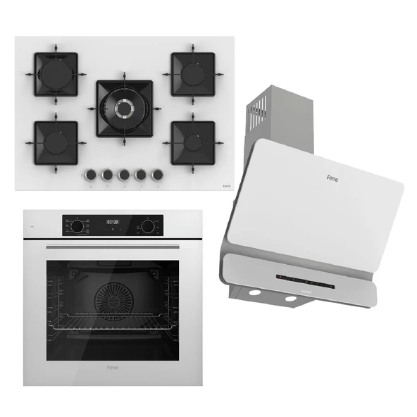 Ferre STEAMART-FRYART-SILENTART Serisi Beyaz Set (SS036 + QBL63CB +D081-SA ) - Emaye Izgara