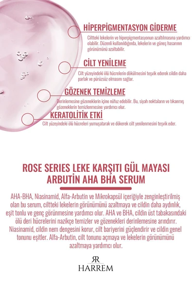 Rose Series Leke Karşıtı Gül Mayası Arbutin Aha Bha Serum 30 ML - 2
