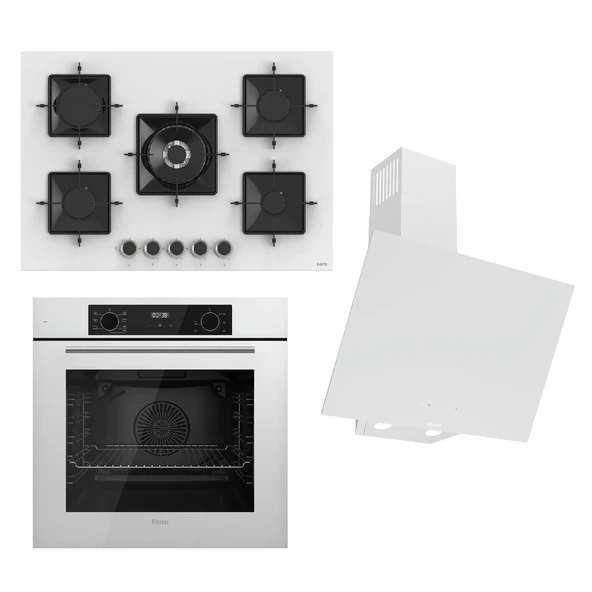 Ferre STEAMART-FRYART-SILENTART Serisi Beyaz Set (SS036 + QBL63CB +D078-SA ) - Emaye Izgara - 75 Cm Ocak