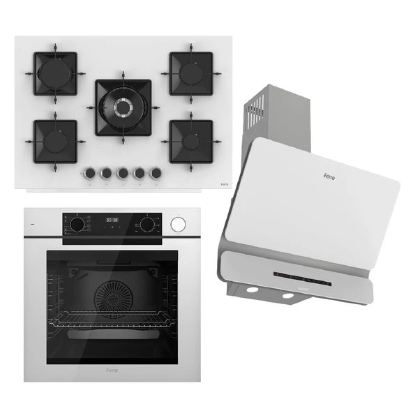 Ferre STEAMART-FRYART-SILENTART Serisi Beyaz Set (SS036 + QEP64CB +D081-SA ) - Emaye Izgara