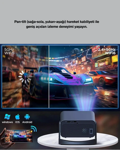 WiFi 6 ve Bluetooth 5 Bağlantılı Taşınabilir Projeksiyon Makinesi - 3