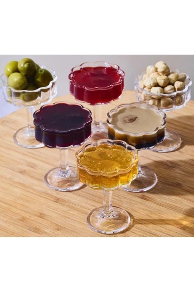 6 Adet Mini Cam Kahve Yanı Lokumluk Draje Şekerlik Sunumluk Takımı