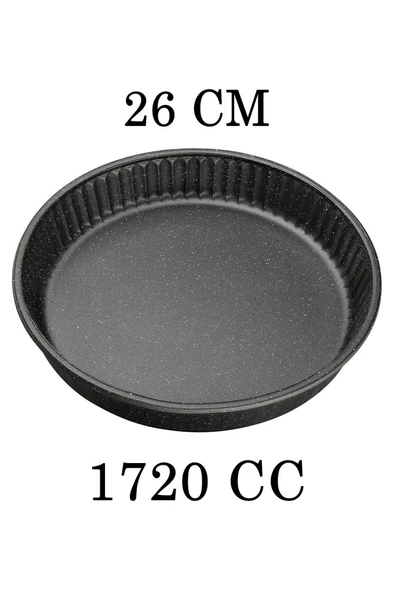 59044 Siyah Granit Yanmaz Yapışmaz Borcam Yuvarlak Küçük Fırın Tepsisi 26cm - 3