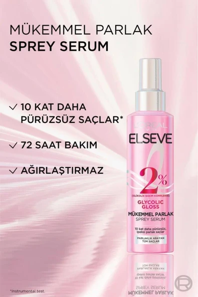 Elseve Glycolic Gloss Mükemmel Parlaklık Veren Saç Bakım Sprey Serumu 150ml - Resim 2