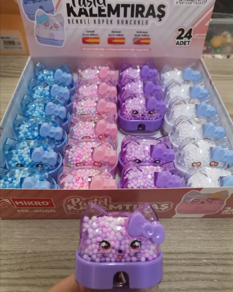 MK-4060 Renkli Köpük Boncuklu Cutie Kitty Pastel Kalemtıraş - 6