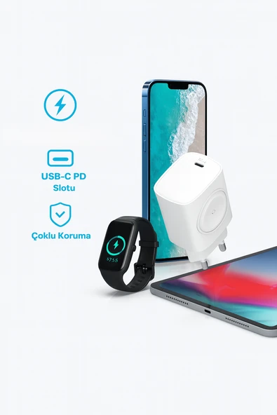 ÜSKÜDAR İLETŞİM  22W  TYPE-C Portlu Hızlı Şarj Adaptörü + Akıllı Saat Şarj Desteği - Resim 4