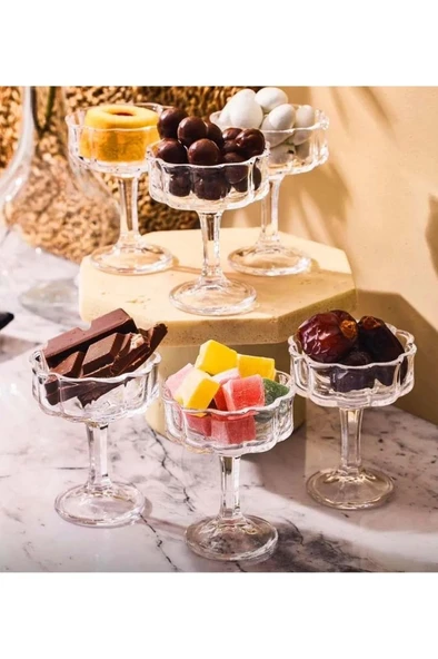 6 Adet Mini Cam Kahve Yanı Lokumluk Draje Şekerlik Sunumluk Takımı - 2