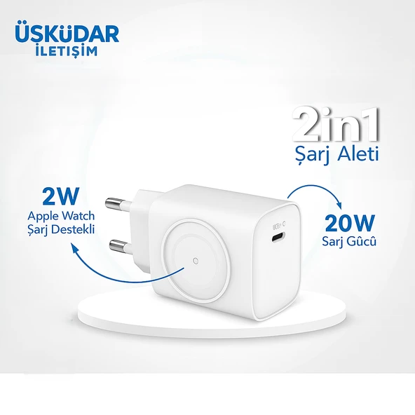 ÜSKÜDAR İLETŞİM  22W  TYPE-C Portlu Hızlı Şarj Adaptörü + Akıllı Saat Şarj Desteği ürün görseli 1