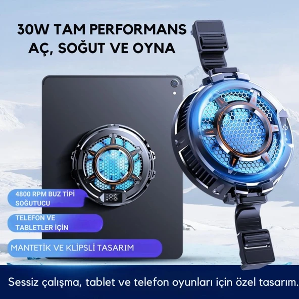 Coofbe Göstergeli 3Mod Turbo Fan 4800RPM 30W Telefon Tablet Soğutucu Radyatör Tüm Tabletlere Uyumlu